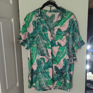 Tropical Leaf Print Pajama Set